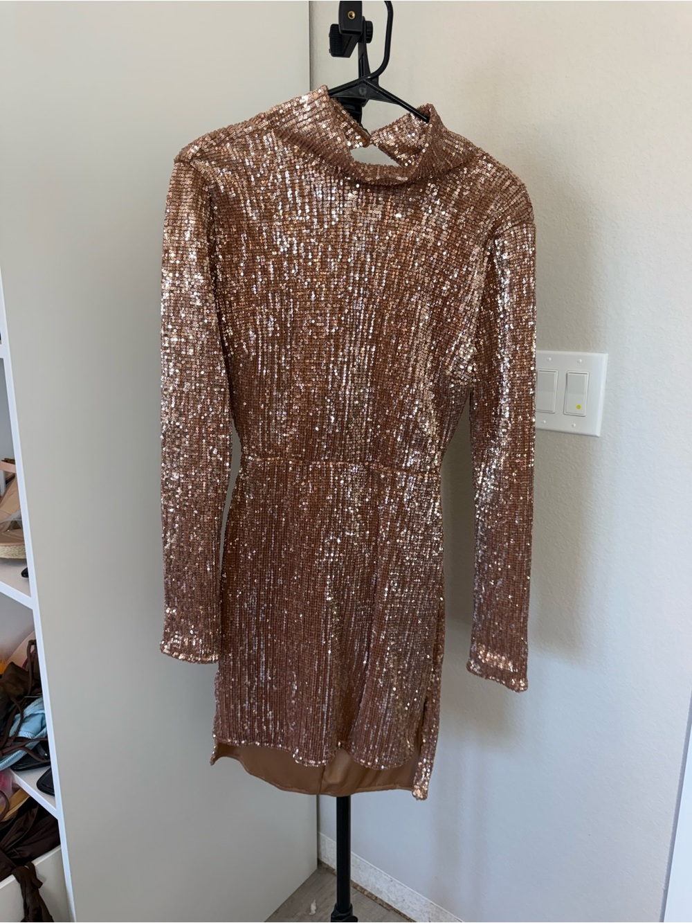 L'ATISTE Rose Gold Sequin Mini Dress